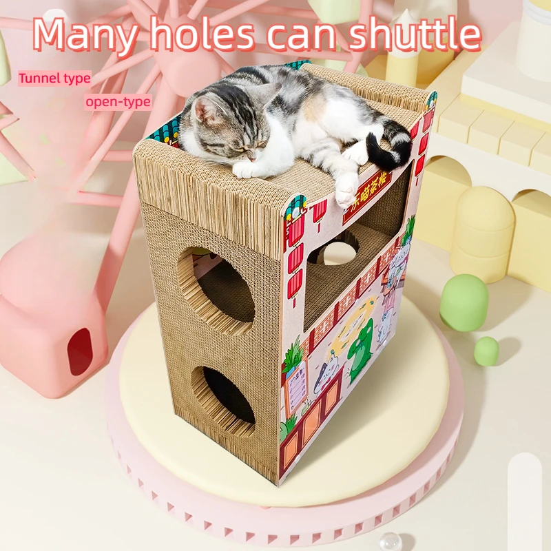 Casa para gatos, torre para rascar, tablero corrugado para rascar, villa - imagen 4