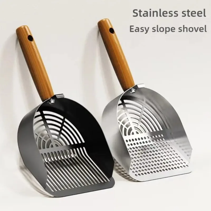 Pala de arena para gatos de acero, mango largo, pala para residuos de mascotas, herramienta de limpieza para Tofu, arena, caja de arena, suministros para gatos