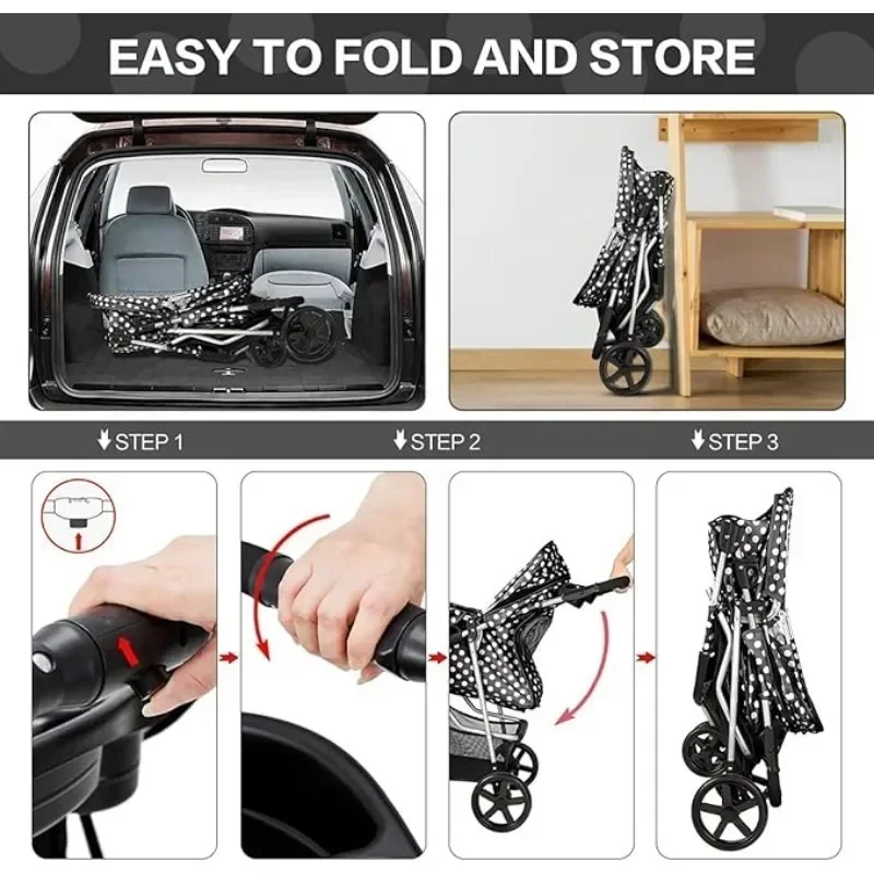 Cochecito para perros pequeños, cochecito ligero portátil para mascotas para gatos, cochecito plegable para cachorros con cesta de almacenamiento y portavasos - imagen 5