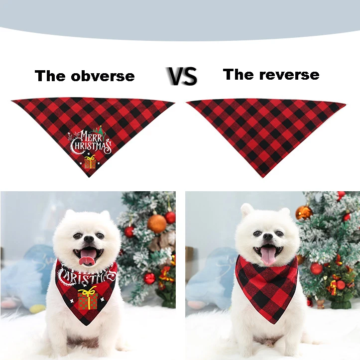 Bufanda navideña para mascotas, babero reversible a cuadros para perros, patrón de Papá Noel, adecuado para perros medianos y grandes - imagen 4