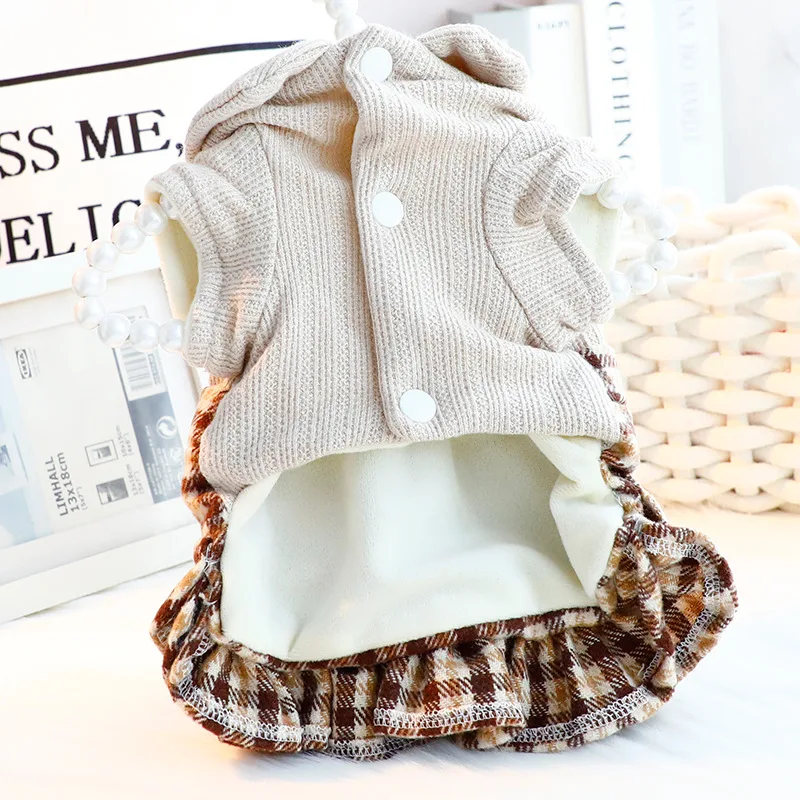 Ropa cálida de invierno para perros pequeños, falda escalonada con volantes a cuadros de princesa, ropa bonita para mascotas para Schnauzer Chihuahua - imagen 3