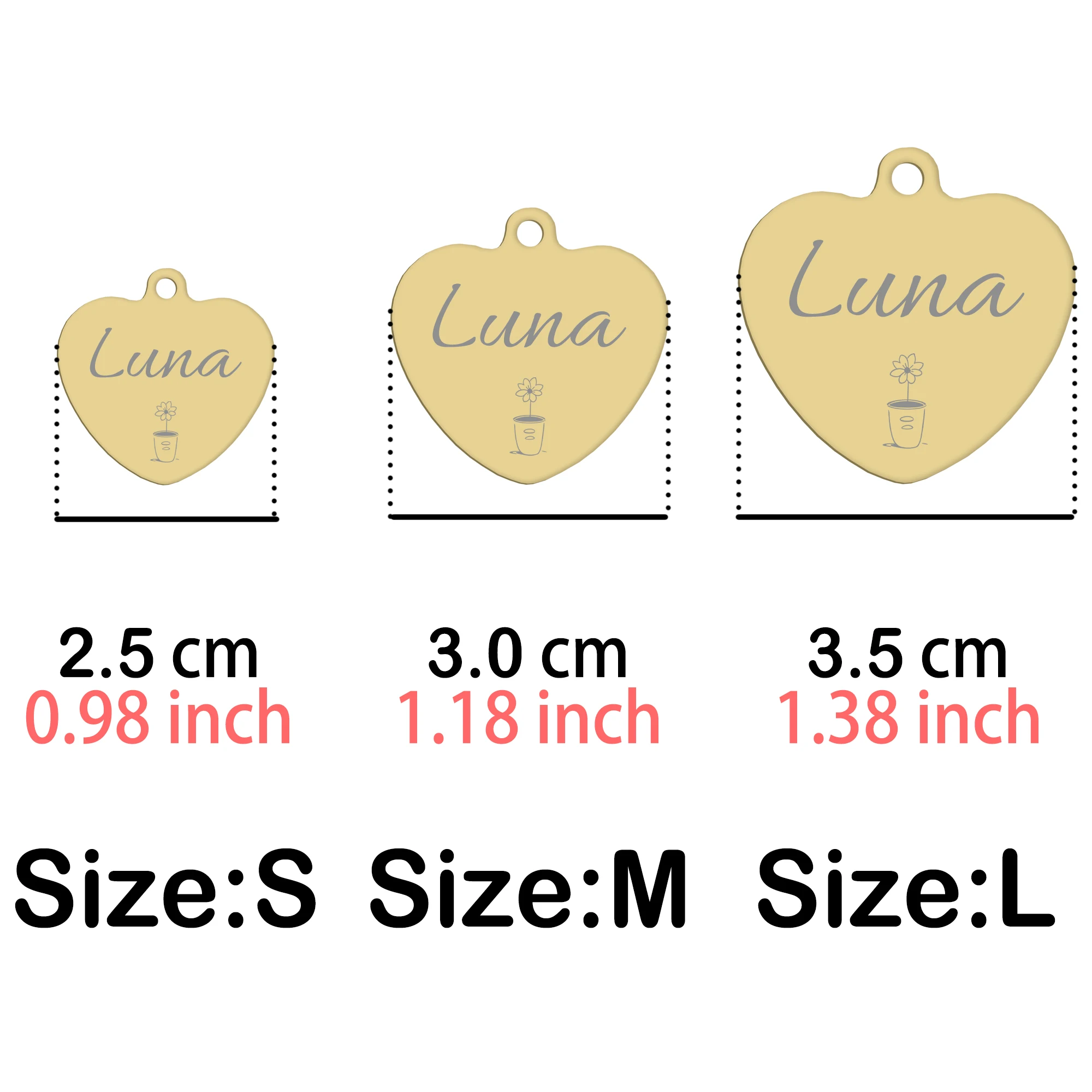 Etiqueta de identificación personalizada para perros y gatos en forma de corazón: nombre/teléfono personalizado de acero inoxidable, diseños florales y macetas (durable e impermeable) - imagen 2
