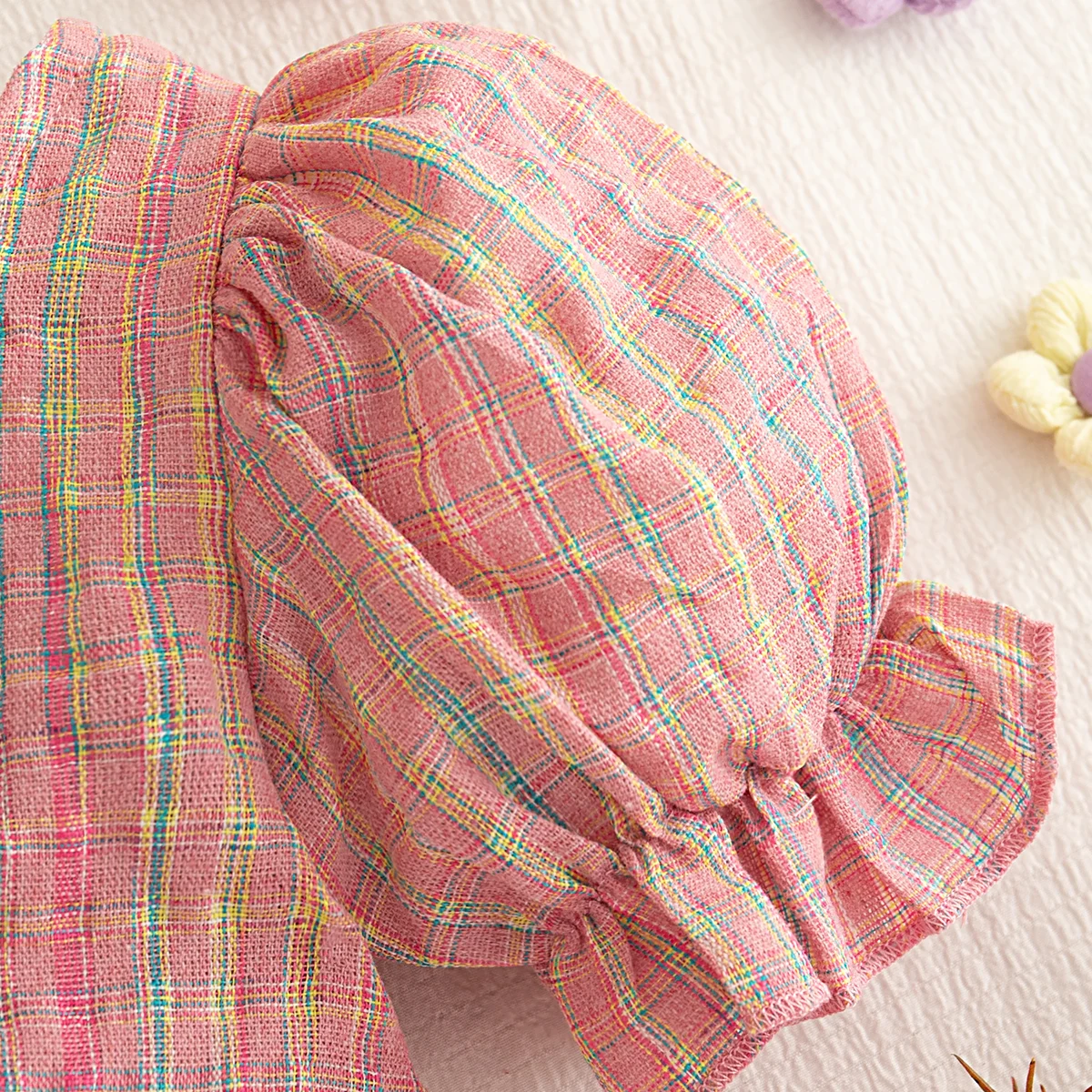 2 unid/set traje de niña de verano de algodón a cuadros con manga de burbuja traje de niña de dos piezas lindo traje Casual para bebé - imagen 5