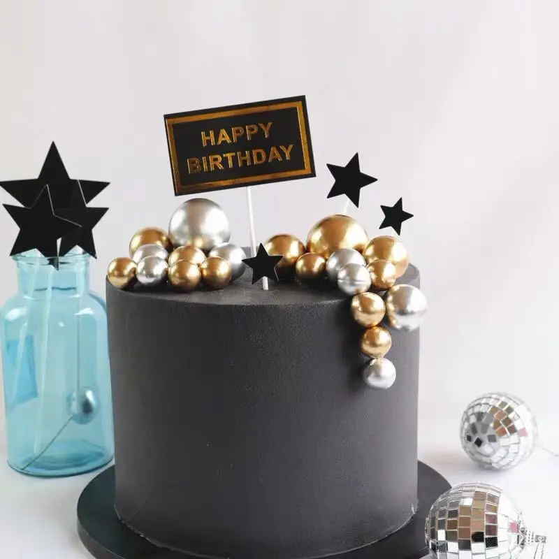 20 piezas adorno para tarta, bola dorada y plateada, adorno para tarta de feliz cumpleaños, bandera para magdalenas, decoración de bola de Navidad para boda, decoración de cumpleaños - imagen 4