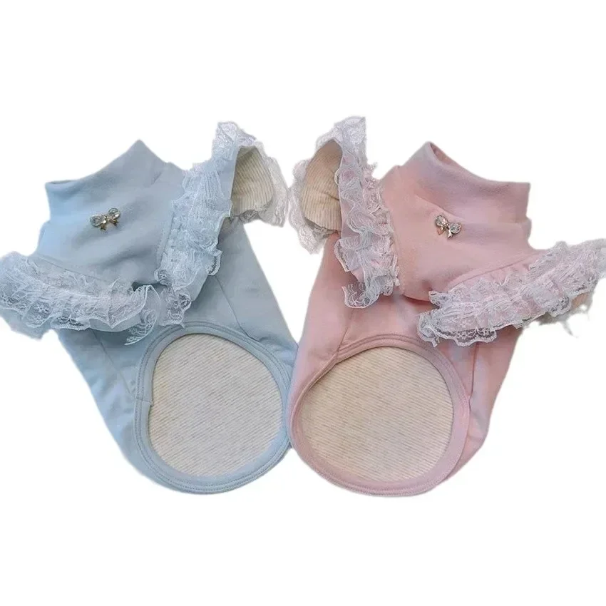 Ropa de encaje para perros, camiseta para cachorros, camisa Base de invierno, mangas voladoras de encaje, chaleco Base para mujer, osito de peluche pequeño para perros pequeños, abrigo - imagen 5