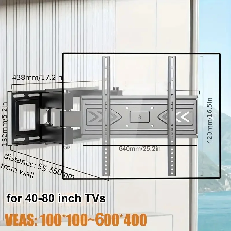 Soporte de pared para TV BEISHI Full Motion para televisores de 40-80 pulgadas, capacidad para hasta 121 libras, máximo VESA 600x400 mm, brazo doble con inclinación giratoria, fácil montaje