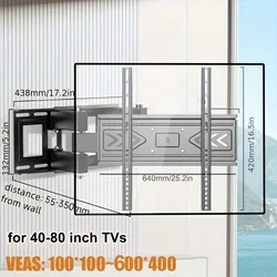 Soporte de pared para TV BEISHI Full Motion para televisores de 40-80 pulgadas, capacidad para hasta 121 libras, máximo VESA 600x400 mm, brazo doble con inclinación giratoria, fácil montaje