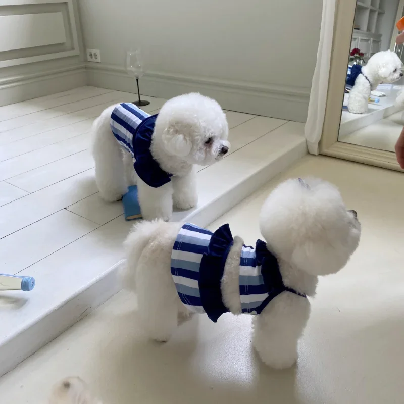Ins verano al aire libre rayas mascota una pieza chaleco Sling cachorro ropa para perros gato perro Bikini Lycra hielo transpirable traje de baño ropa para perros - imagen 5