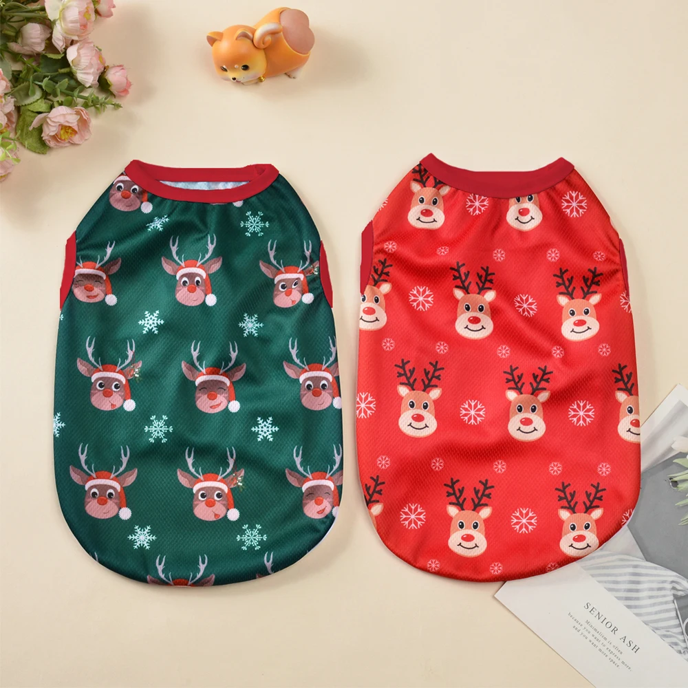 Disfraz de gatos navideños para gatos pequeños y medianos, chaleco con estampado de ciervos, camiseta transpirable para Chihuahua, ropa de Año Nuevo, regalo - imagen 2