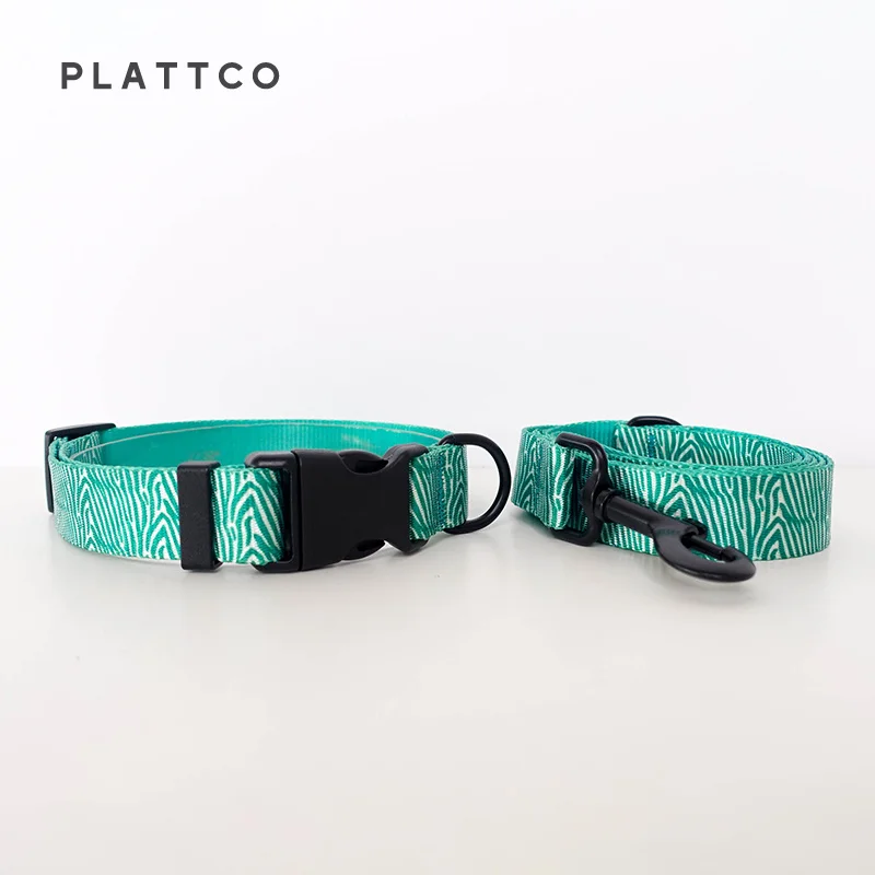 PLATTCO privado personalizado ZEBRA VERDE nylon collar para perro de mascota juego de correa ajustable perfecto para caminar todo tipo de perro 5 tamaños PDC333 - imagen 5