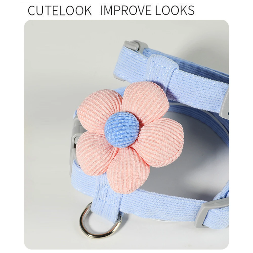 Conjunto de correa de arnés de gato a la moda antirotura, arnés de perro transpirable ajustable, conjunto de correa de arnés para perro pequeño Simple y bonito con flores - imagen 3