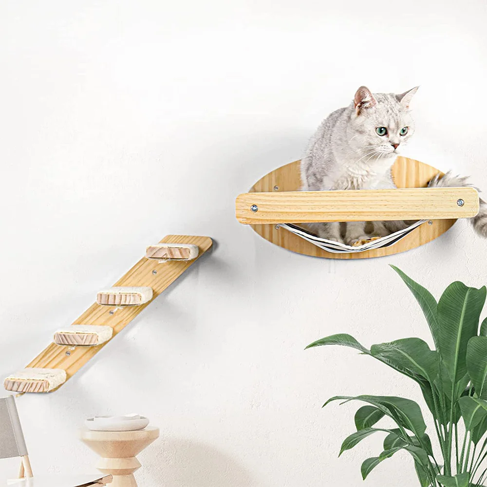Hamaca montada en la pared para gatos, juego de rascador para mascotas, muebles de madera, árbol para gatos, plataforma de salto, juguete para casa, 1 unidad - imagen 3