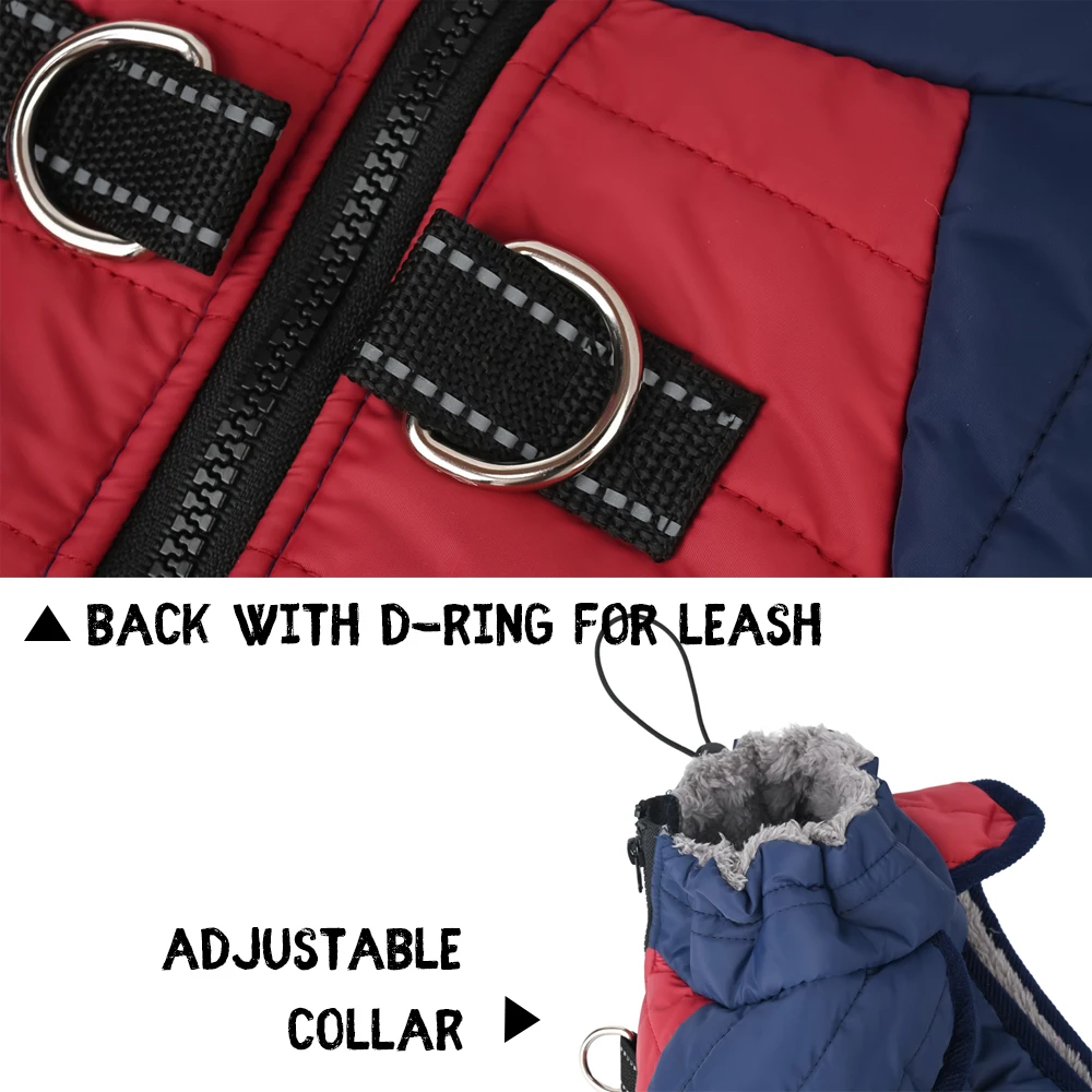 Chaqueta para perros con arnés, impermeable, abrigo cálido de invierno para perros, ropa gruesa reflectante ajustable para perros pequeños, medianos y grandes - imagen 5
