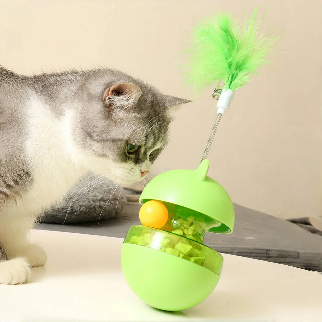 Dispensador de golosinas y oscilantes de rana: varita rompecabezas de plumas de primavera y juguete para gatos con movimiento basculante: juego interactivo para gatos de interior - imagen 5