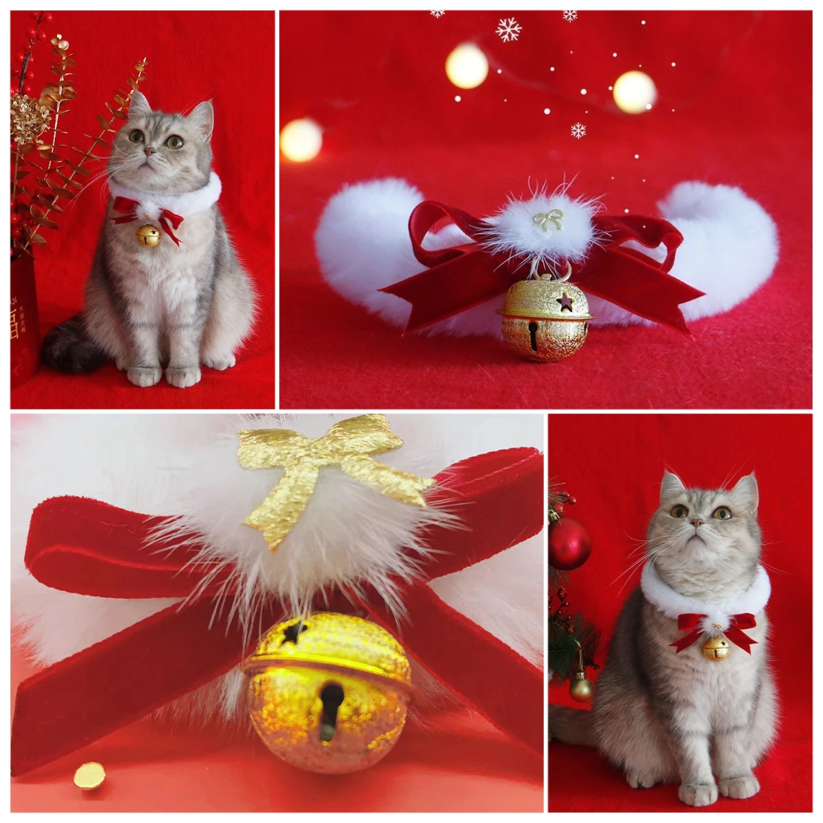 Collar navideño para mascotas, babero con lazo para perros y gatos con campana, bufanda cálida para Navidad y Año Nuevo, lindos accesorios navideños para mascotas