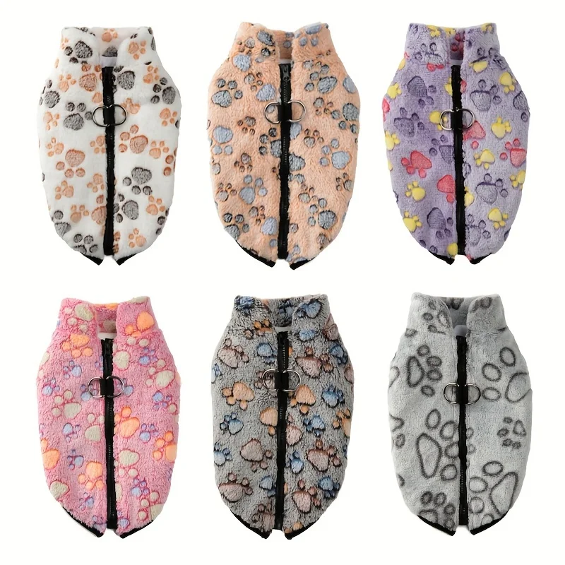 Autumn Winter Dog Clothes For Small Medium Dogs Cat Soft Fleece Paw Print Zipper Jacket Coat Chihuahua Yorkies Costume Clothing