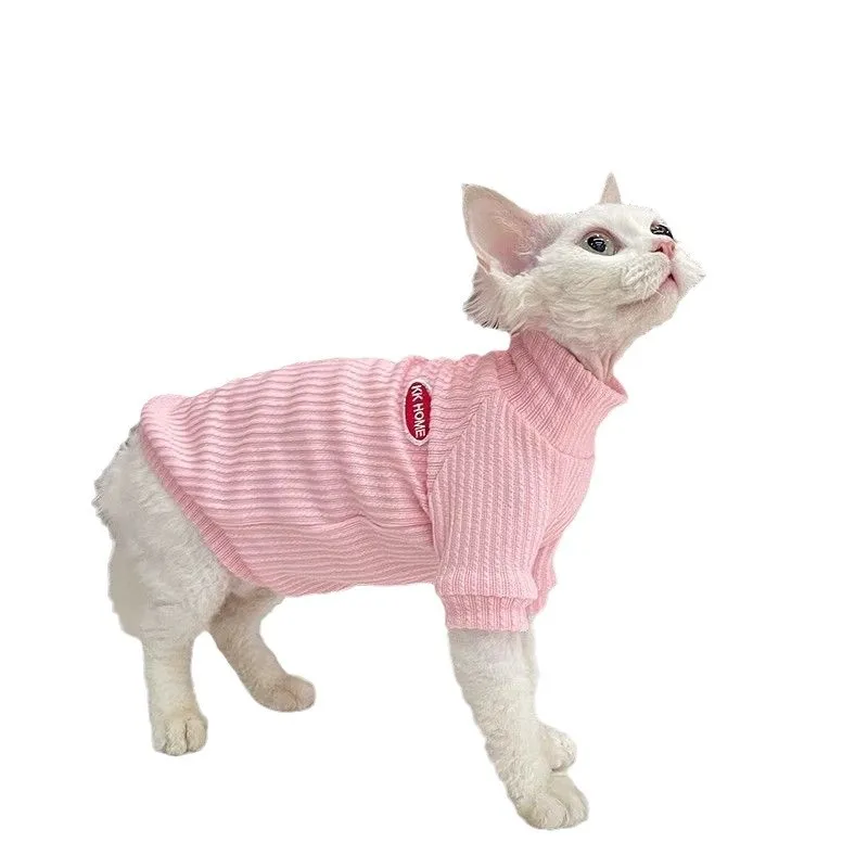 Ropa de gato rosa bonita y acogedora para primavera y otoño, suave para gatos Sphynx y Devon Rex, perfecta para perros pequeños, ropa para mascotas - imagen 5