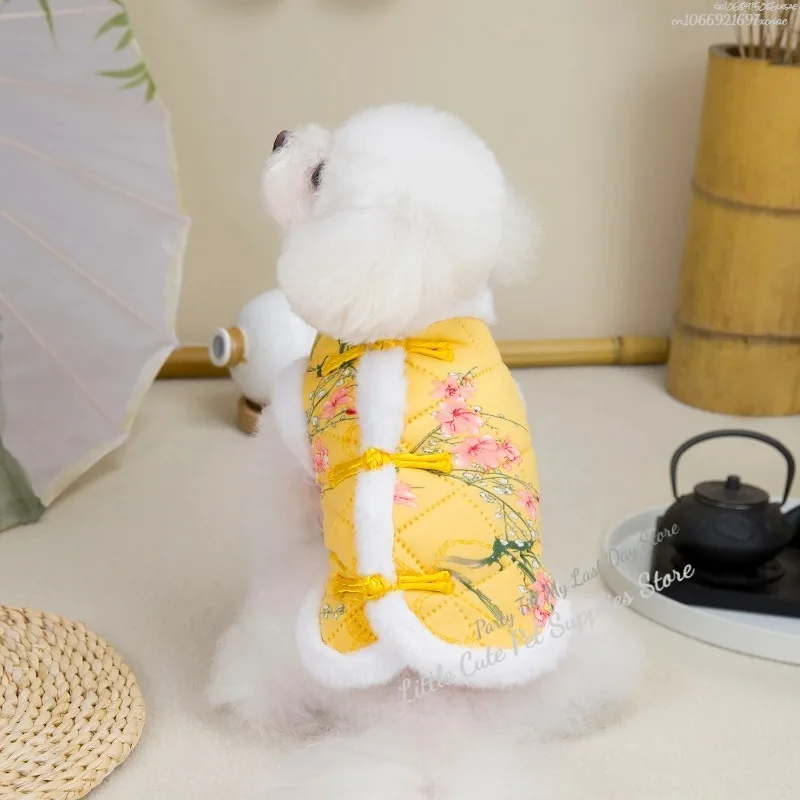 Traje Tang para perros de estilo chino de Año Nuevo, chaleco cálido para mascotas, ropa para Festival, chaqueta de invierno para perros pequeños, trajes de disfraz para perros - imagen 3