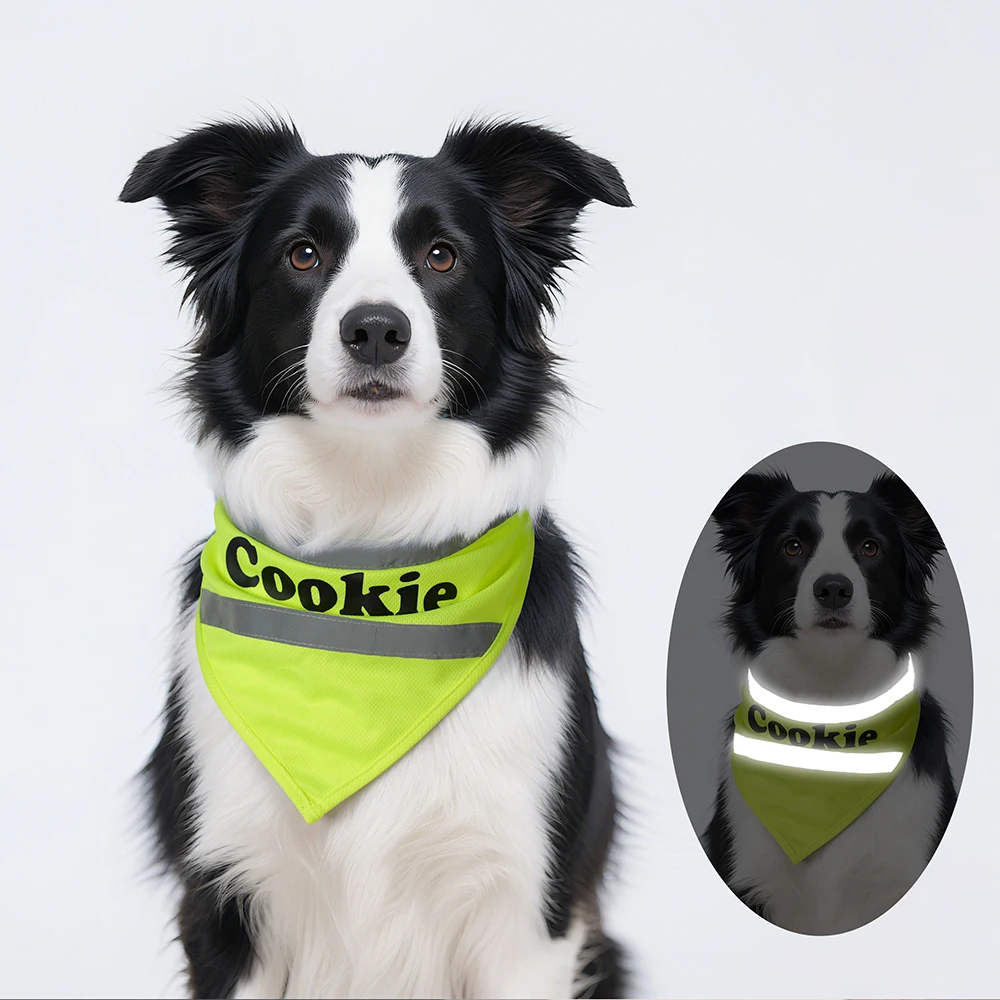 Personalized Dog Bandana Reflective Dogs Scarf Custom Pet Name Triangular Bandanas High Visibility Night Walking Bib For Dogs - imagen 5