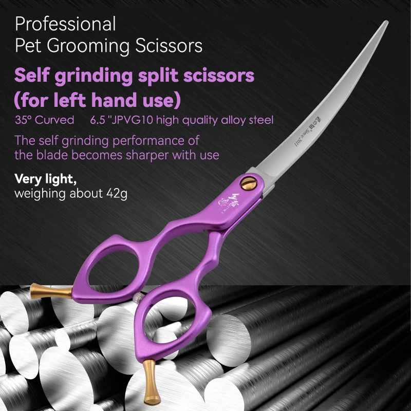 Fenice JP VG10 Professiona tijeras autopulidas para mano izquierda 6,5 pulgadas curvadas 35 ° &Tijeras de aseo rectas Tijeras para mascotas para perros - imagen 3
