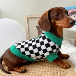 Abrigo invierno perro salchicha – Tablero de ajedrez verde y negro