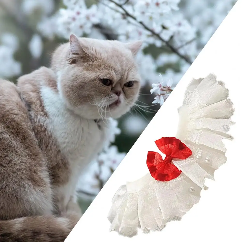 Babero para cachorros, lindo babero para mascotas, Collar de encaje de perlas de imitación para fiesta de Boda de verano - imagen 2