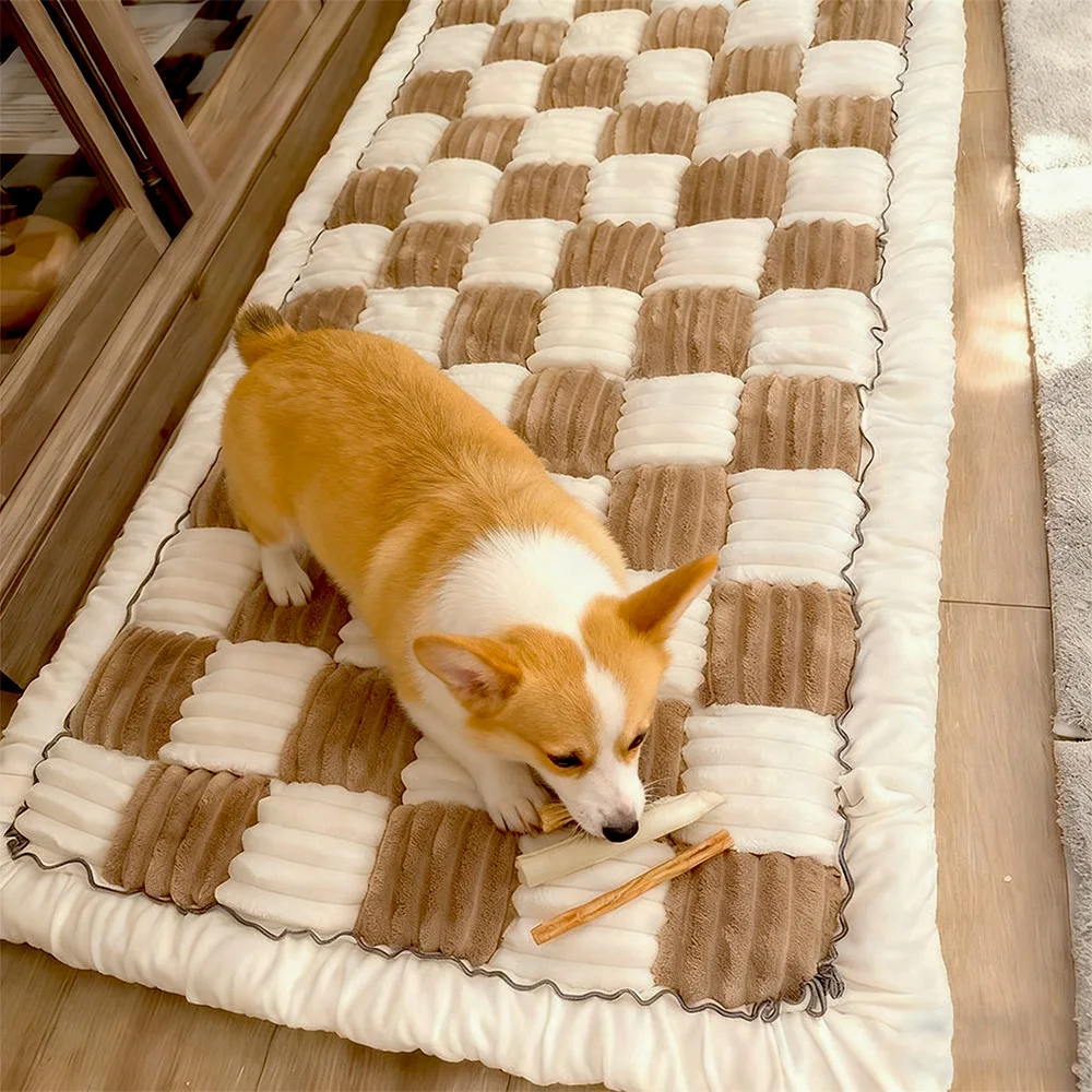 Estera de cama para perros a cuadros de felpa, almohadilla suave lavable para mascotas para uso en interiores y automóviles, cómodo cojín para dormir para perros pequeños y grandes - imagen 5