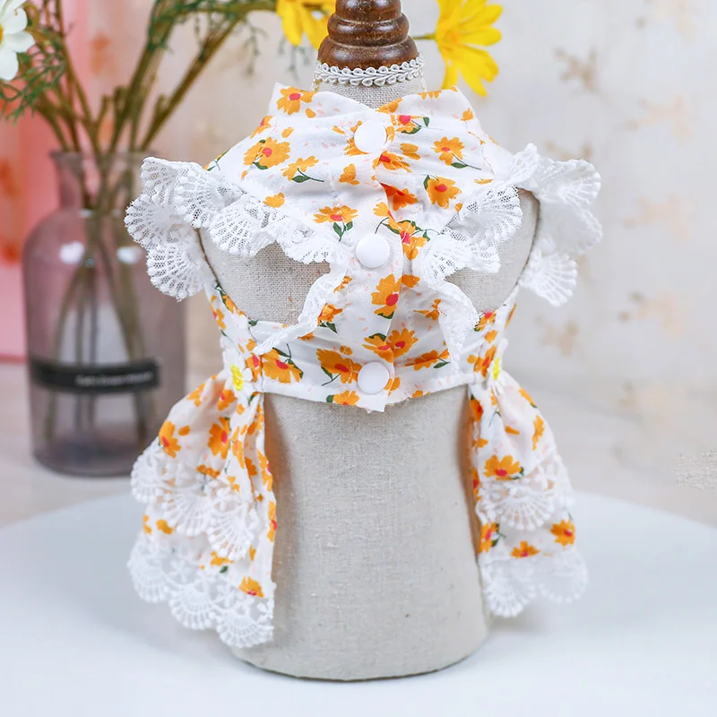 Ropa de verano para mascotas, vestidos de encaje para gatos, flores, Sphynx, perro, Princesa, falda, gatito, chat - imagen 4