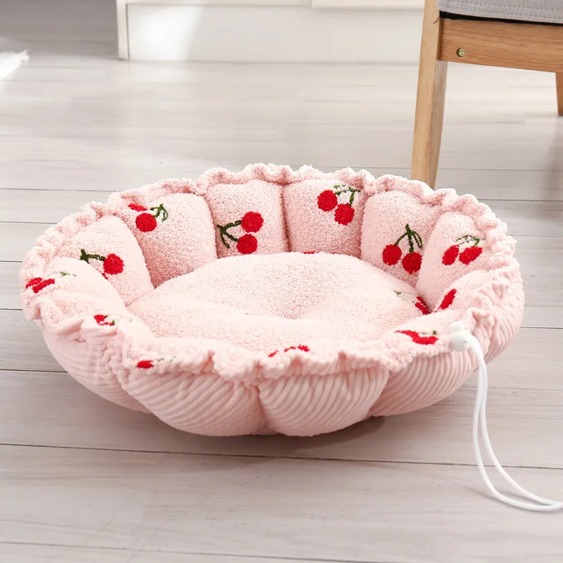 Cama con forma de pétalo para perros y gatos, nido de calabaza ajustable, cálido y cómodo, perrera redonda de felpa, saco de dormir para mascotas - imagen 3