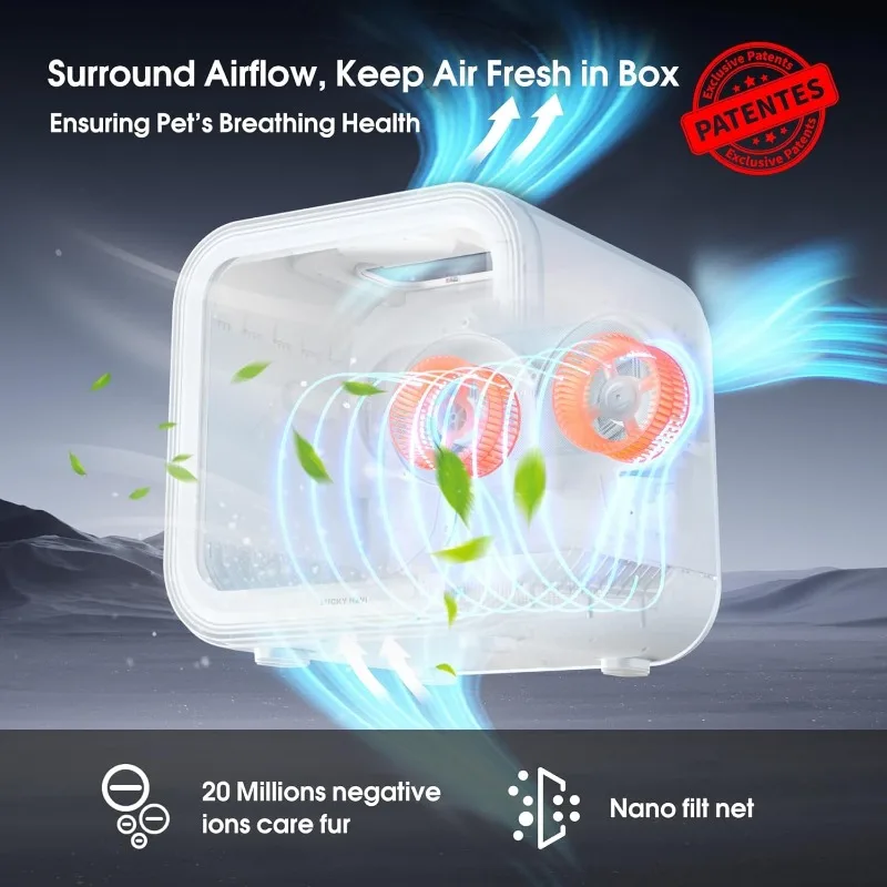 Pet marvel Automático Ultra Silencioso 62L Caja Secadora para Perros de Gran Capacidad Jaula Secadora para Gatos con Control Inteligente de Temperatura, 360 °   Caja secadora para mascotas - imagen 5