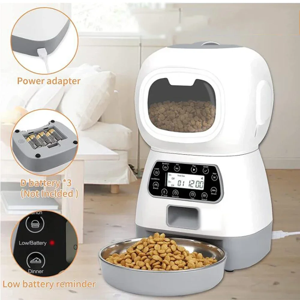 Alimentador automático de mascotas de 3,5l, dispensador de comida inteligente para gatos, perros, temporizador, tazón de acero inoxidable, alimentación automática para perros y gatos, suministros para mascotas con WIFI - imagen 3