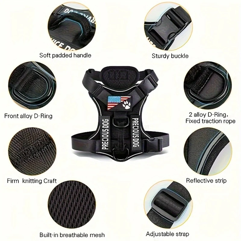 Harnais réfléchissant pour chien avec 5 patchs, harnais de Service pour chien, harnais Oxford souple réglable pour animaux de compagnie - imagen 5