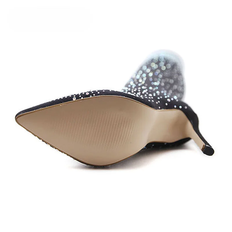 Calcetines sexis de tacón alto por encima de la rodilla, botas con punta puntiaguda, diseño de diamantes de imitación de cristal, tela elástica, zapatos de baile en barra para mujer - imagen 5