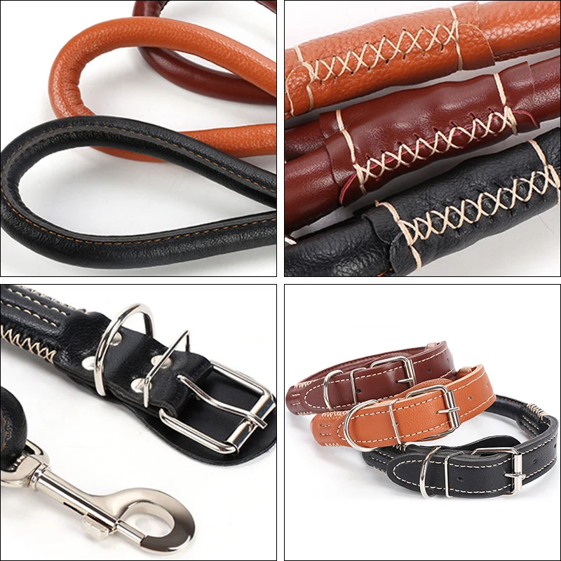 Conjuntos de Collar y correa para perros grandes de cuero para perros medianos y grandes, correas para mascotas súper fuertes Doberman Golden Retriever, producto para exteriores - imagen 3