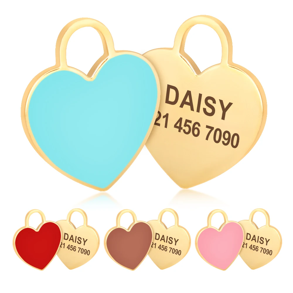 Etiqueta de identificación personalizada para perros y gatos, placa con nombre para perros grabada, forma de corazón de hueso, etiquetas antipérdida para mascotas, colgante, accesorios DIY - imagen 2