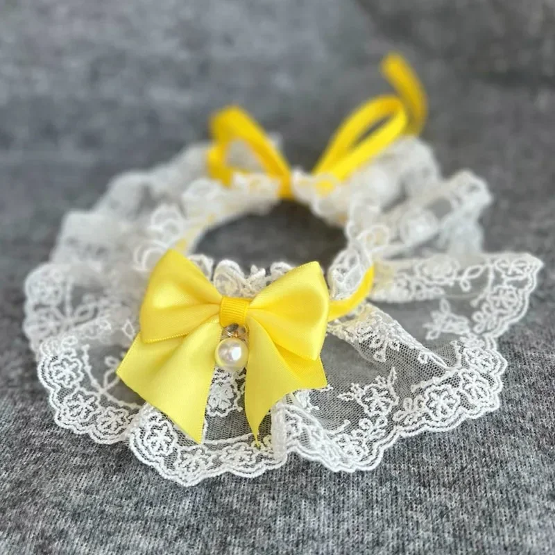 Lindo Collar de gato con lazo de encaje, bordado de malla, babero para mascotas, tela para eructar, Collar encantador para perros y gatos, correa para el cuello para perros pequeños y medianos - imagen 5