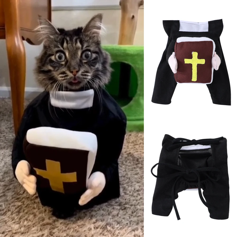 Disfraces de Cosplay de gato bonito, divertido vestido de Halloween con estampado de cruz de la Biblia, ropa para gatitos, disfraz de mascota de Cristo Jesús para perros pequeños y grandes