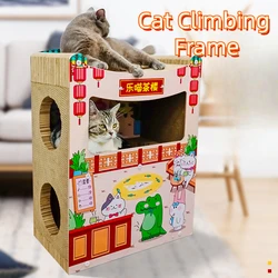 Torre rascador villa para gatos con casa y tablero corrugado