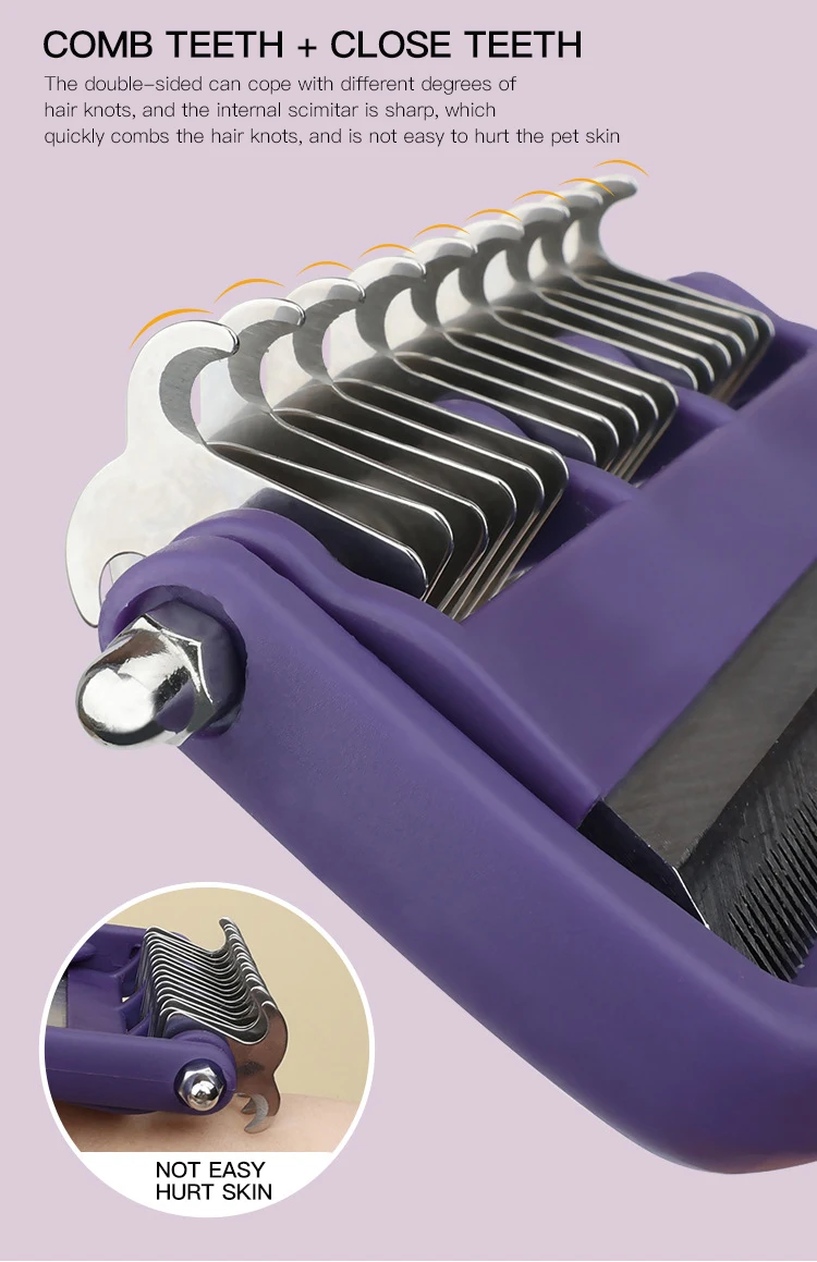 Un peine morado con dientes de metal