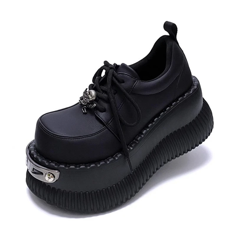 Decoración de Metal, punta redonda, plataforma inferior gruesa, tacones gruesos, zapatos de tacón para mujer con cordones, moda Ins negra Y2K Punk Street, zapatos de mujer - imagen 5