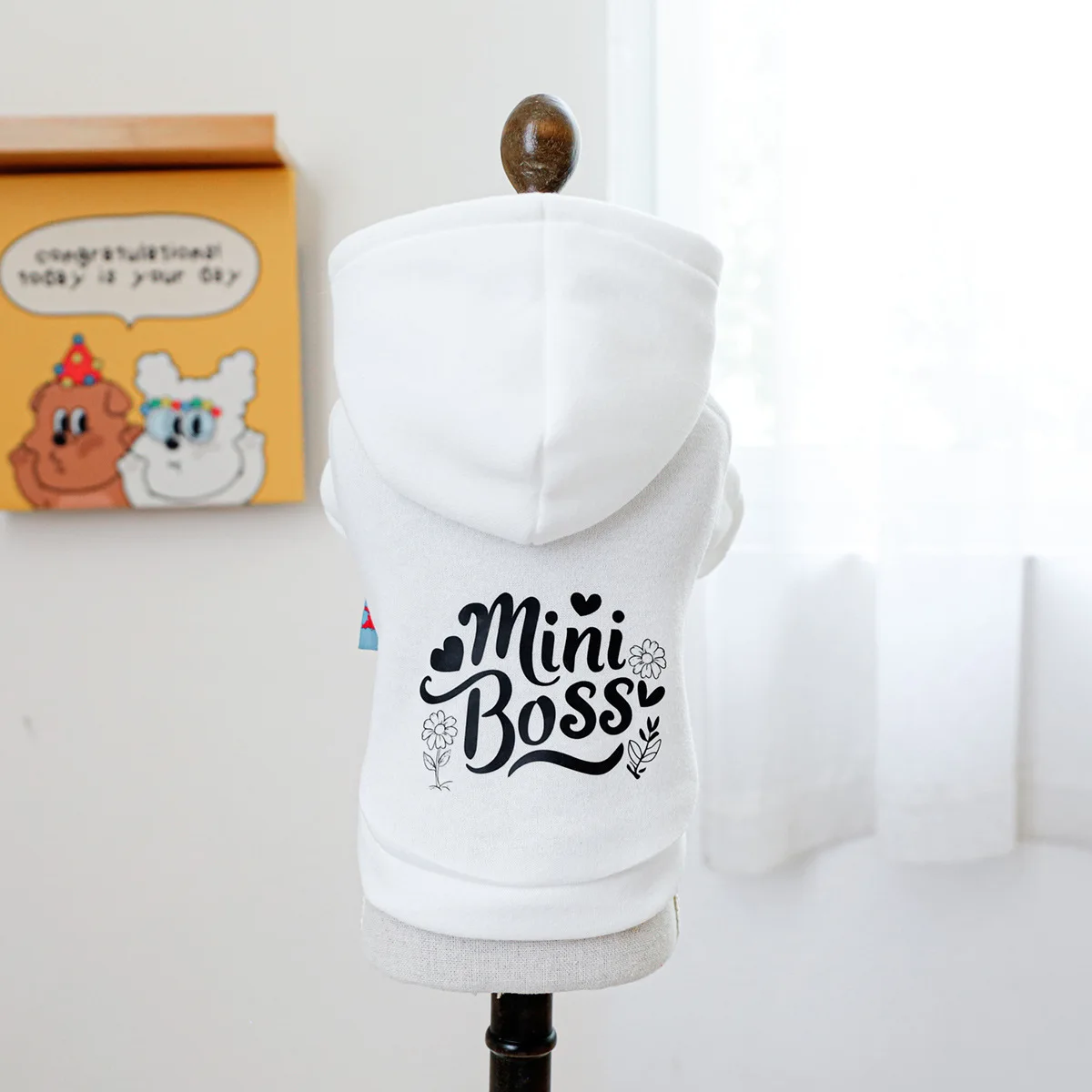 Sudadera con capucha para mascotas, ropa de bolsillo bonita para perros y gatos, sudadera blanca con sombrero, ropa para perros pequeños, Otoño e Invierno - imagen 5