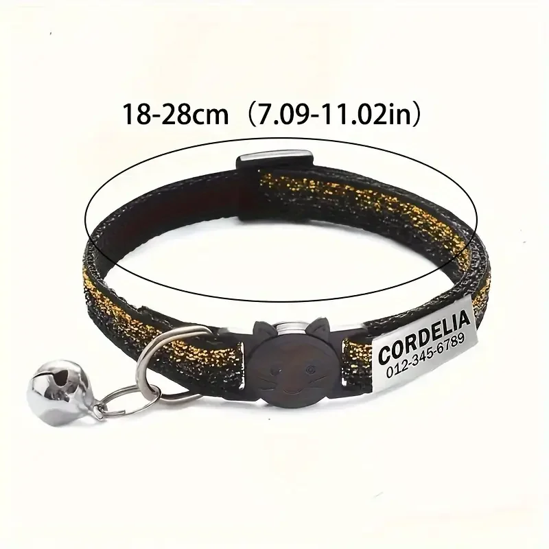 Collar con hebilla de seguridad para gatos con purpurina, ajustable, personalizado, sin identificación, grabado, Collar de nailon para cachorros y gatitos - imagen 5