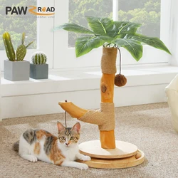 Rascador alto de madera natural con postes de Sisal para gatos