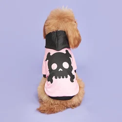 Sudadera con capucha rosa para perro Halloween calavera y hueso