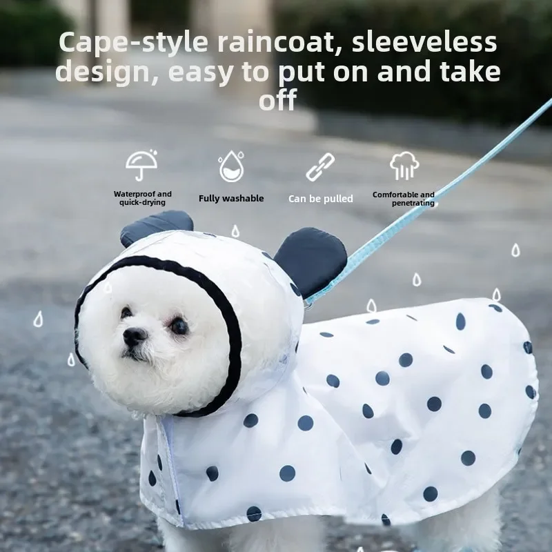 Chubasquero para perro de temporada lluviosa con lunares, Poncho transparente para perros medianos y pequeños, Poncho de viaje para el día lluvioso de verano, ropa para mascotas - imagen 2