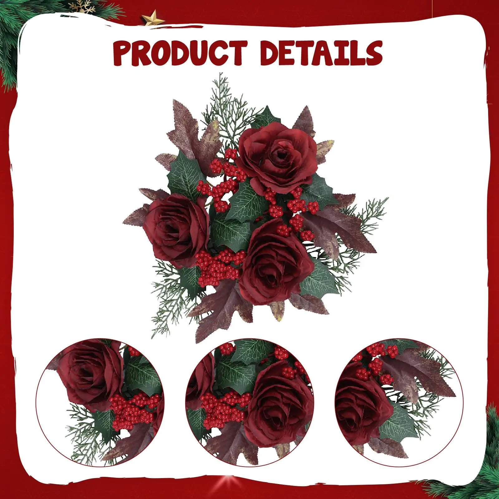 Anillo de vela navideña, corona, adorno de deshierbe para el hogar, candelabro, flor de rosa Artificial para mesa de comedor de granja, vacaciones - imagen 5