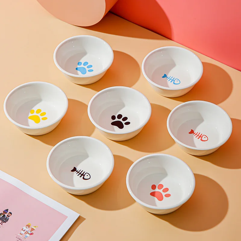 Cuenco de cerámica con diseño de espina de pescado y huella, cuenco de agua de grano fácil de limpiar para perros, gatos, suministros para mascotas, accesorios - imagen 5