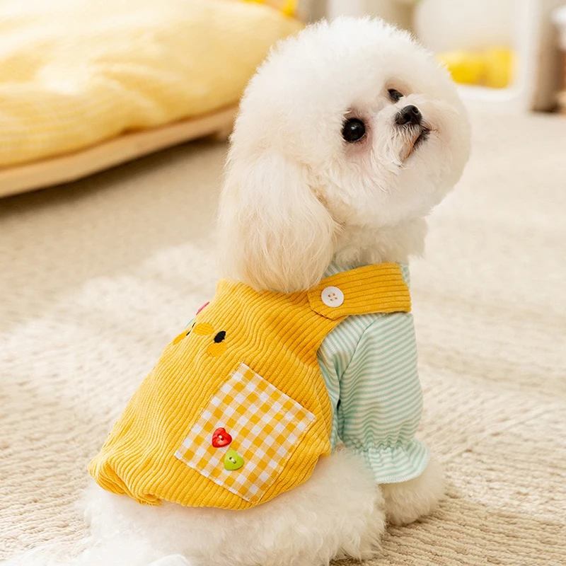 Ropa para perros pequeños de peluche con entramado, mono amarillo, chaleco para cachorros de oso de dibujos animados, sudadera de otoño, monos para Gato de Bulldog Francés - imagen 4