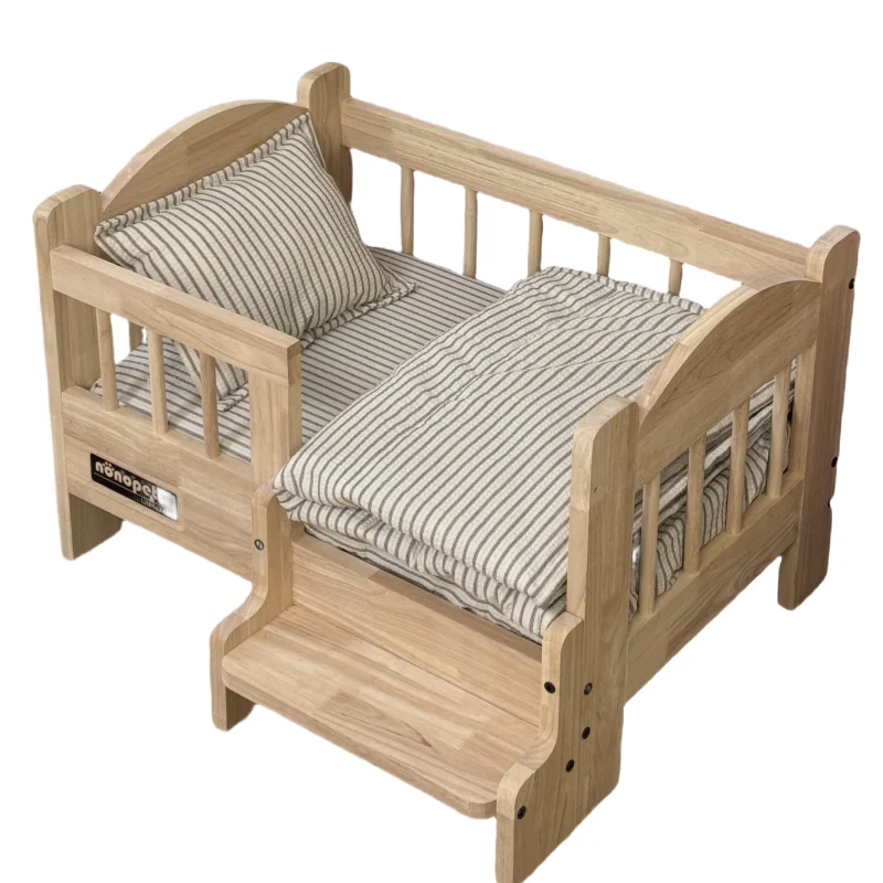 Cama para mascotas, valla de madera maciza a prueba de humedad, nido para perros y gatos, almohadilla de lavado desmontable de lona, suministros de muebles para mascotas, camas de decoración - imagen 5