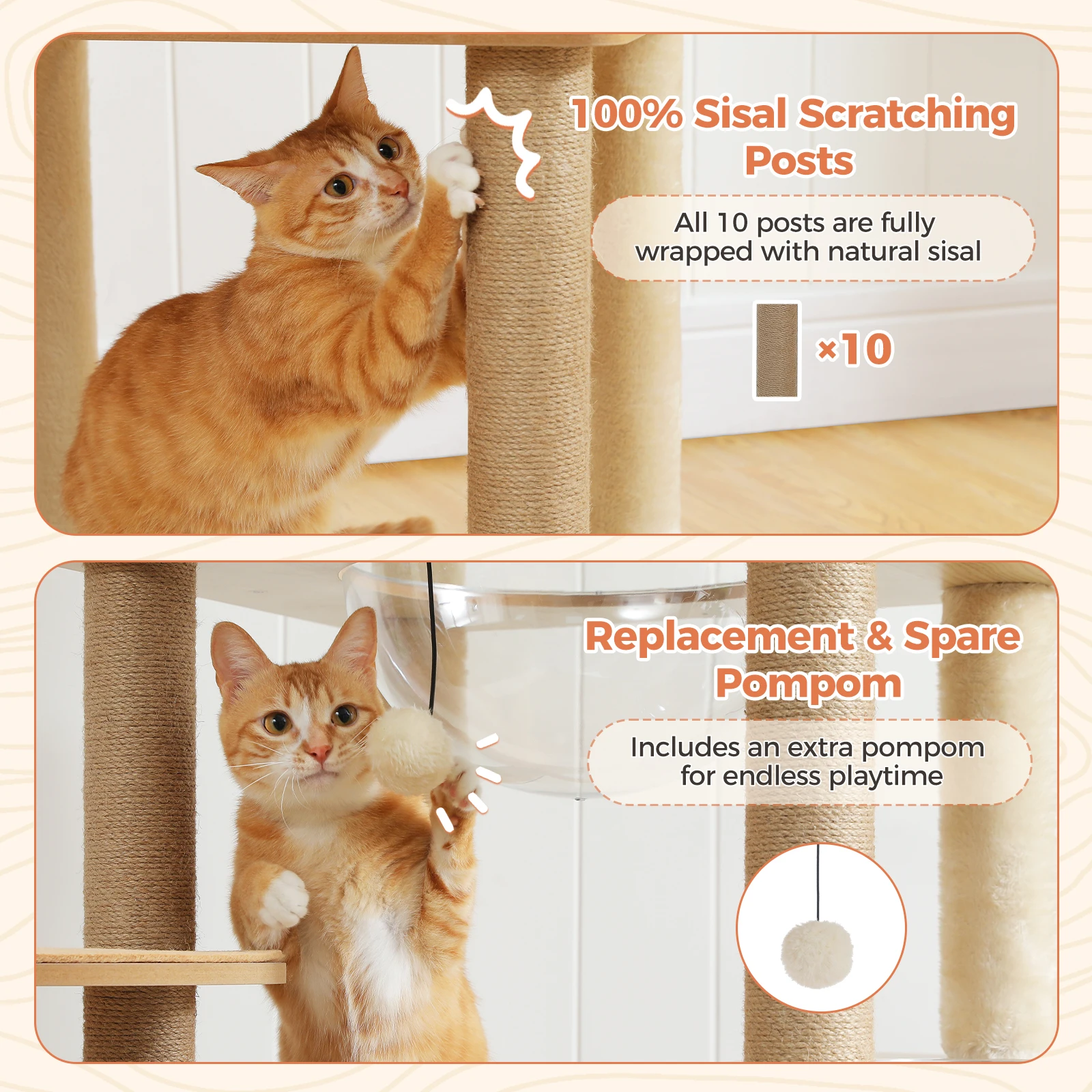 Torre alta para gatos de madera – Hamacas y postes rascadores - imagen 5